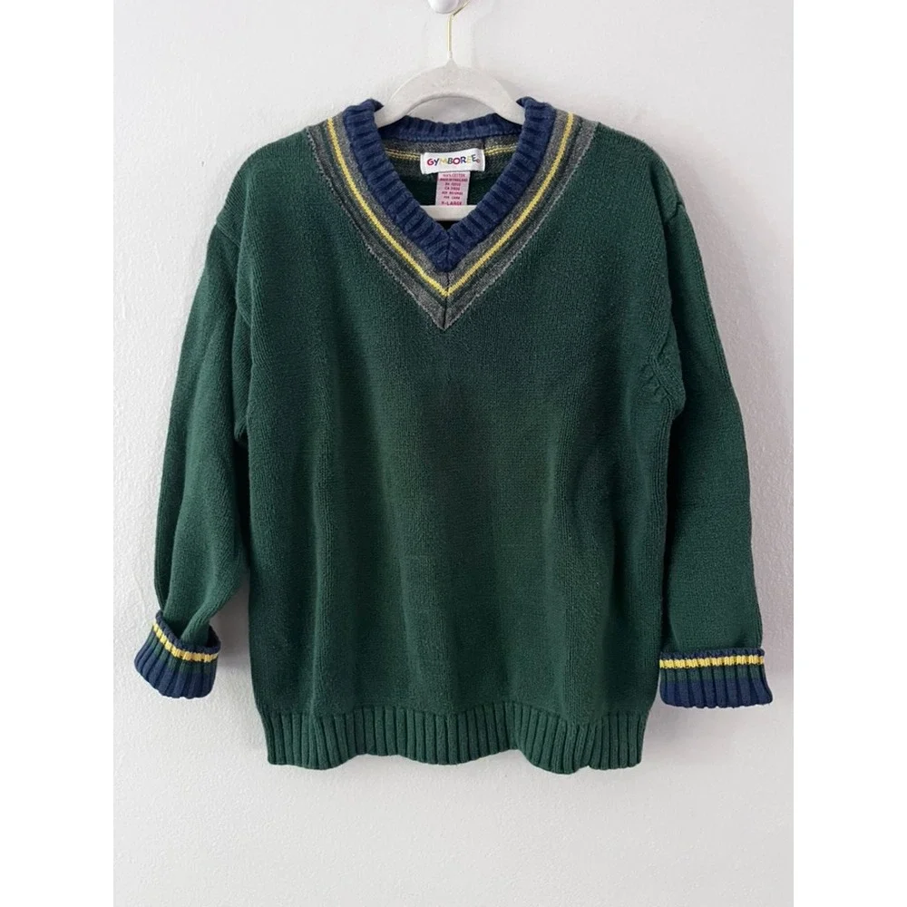 Gymboree‎ Vintage Cotton V-Neck Sweater Green Preppy Classic Boys size XL
